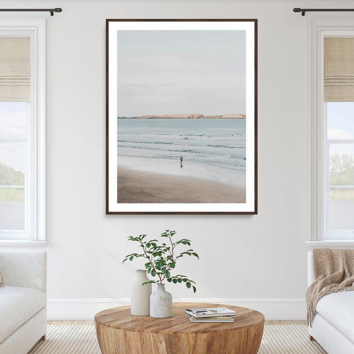 Minimalist Beach Art Canvas Print, Soft Blue Tones Print, Framed Tranquil Ocean Art Print, Large Calm Horizon Printing Coastal,