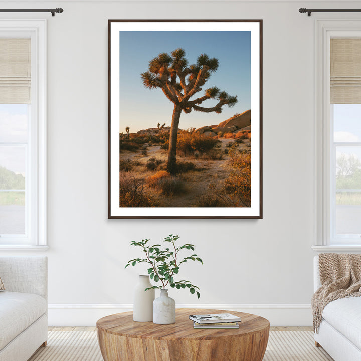 Joshua Tree Artwork Canvas Print, Desert Sunset Print, Framed Golden Hour Light Art Print, Large Southwestern Landscape Printing, Framed
