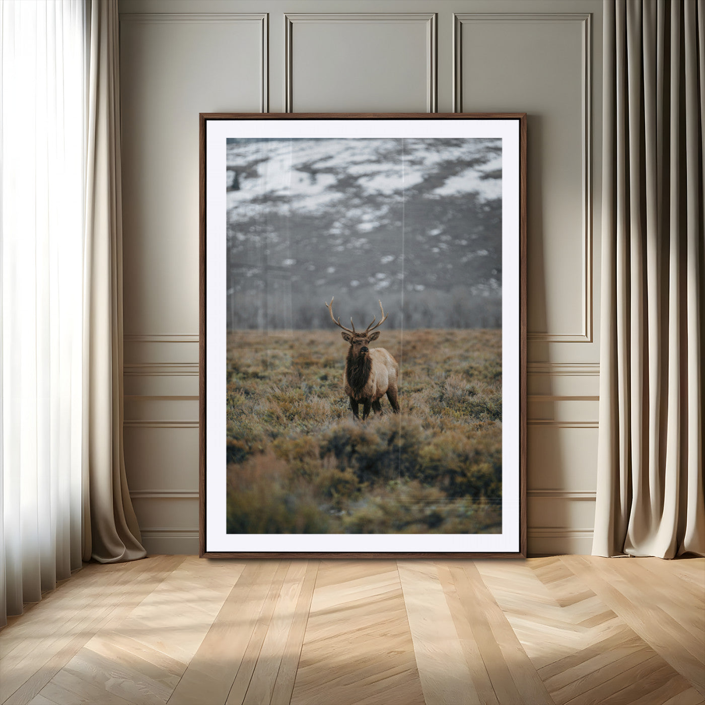 MGC-FP-24x36 - Wild Elk Wall Art Canvas Print, Framed Mountain Wilderness Art Picture Print, Majestic Animal Perfect Rustic Lodge Decor Artwork