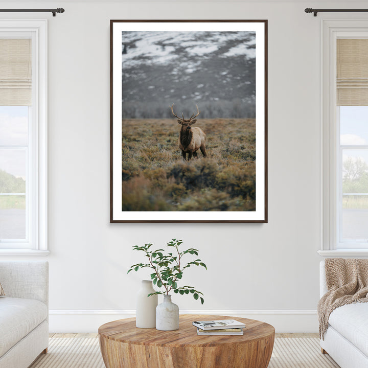Wild Elk Wall Art Canvas Print, Mountain Wilderness Print, Framed Majestic Animal Art Print, Large Rustic Wildlife Wall Art Printing