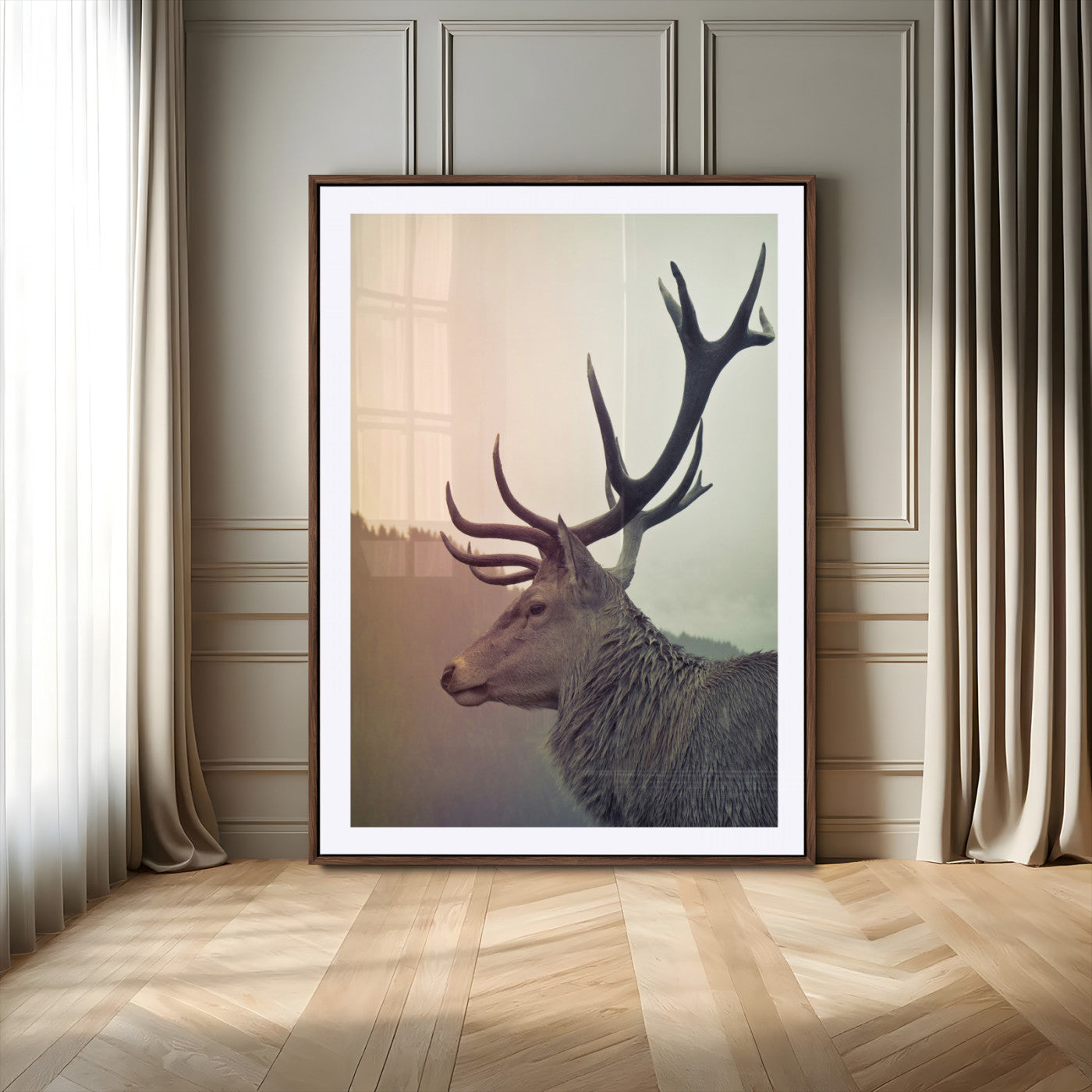 MGC-FP-24x36 - Deer Canvas Print Wall Art Canvas Print, Framed Woodland Animal Decor Art Picture Print, Rustic Lodge Wall Art Perfect Rustic Lodge Decor Artwork