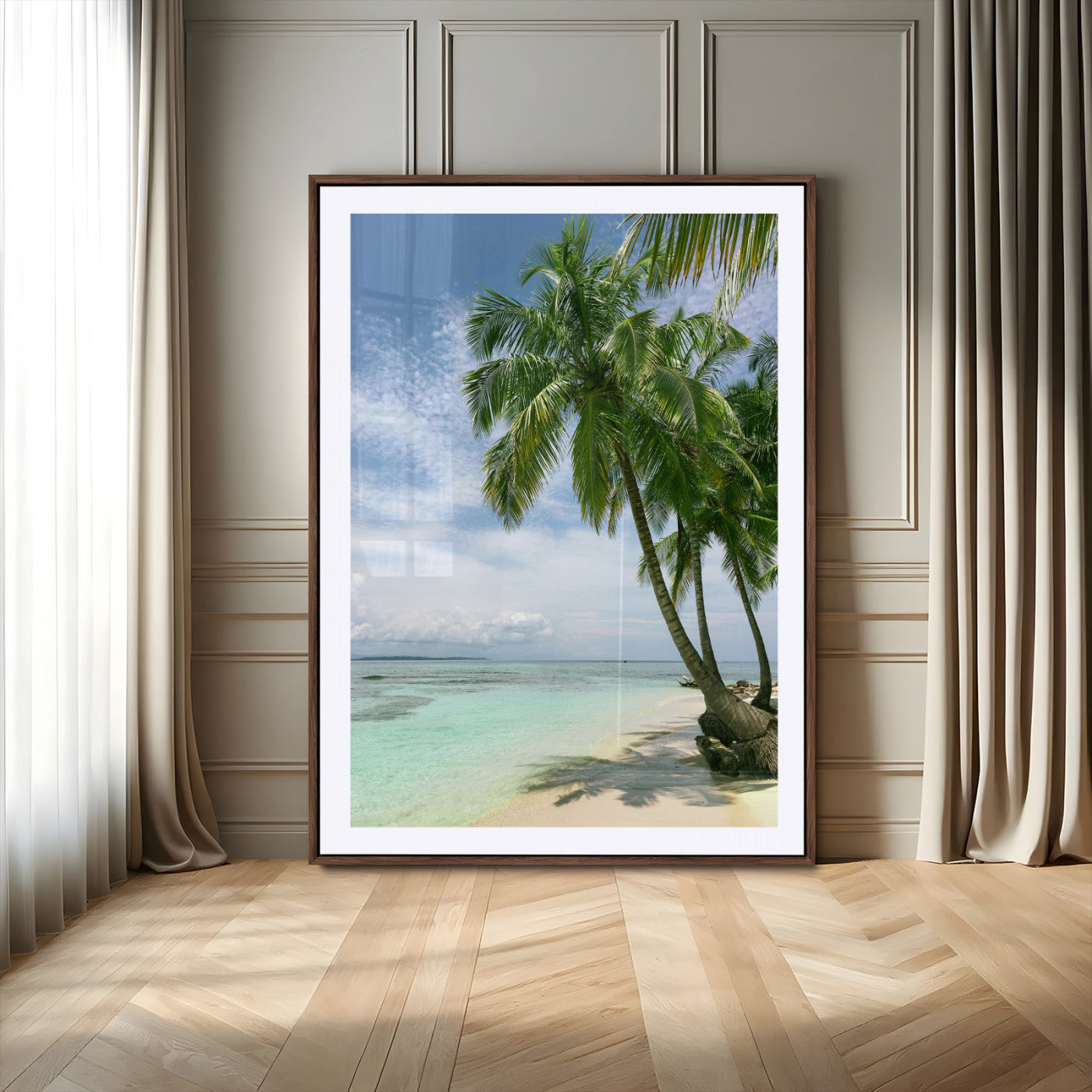MGC-FP-24x36 - Tropical Beach Palm Trees Canvas Print – Island Coastal Wall Art, Bright Ocean Horizon Photography