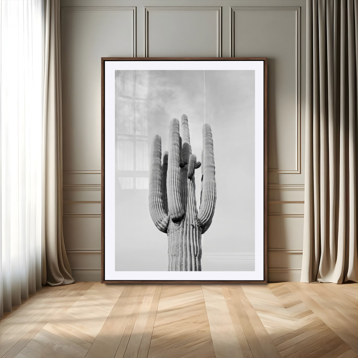 MGC-FP-24x36 - Saguaro Cactus Wall Art – Black and White Desert Landscape Canvas Print, Modern Minimalist Nature Decor for Home, Office, Living Room