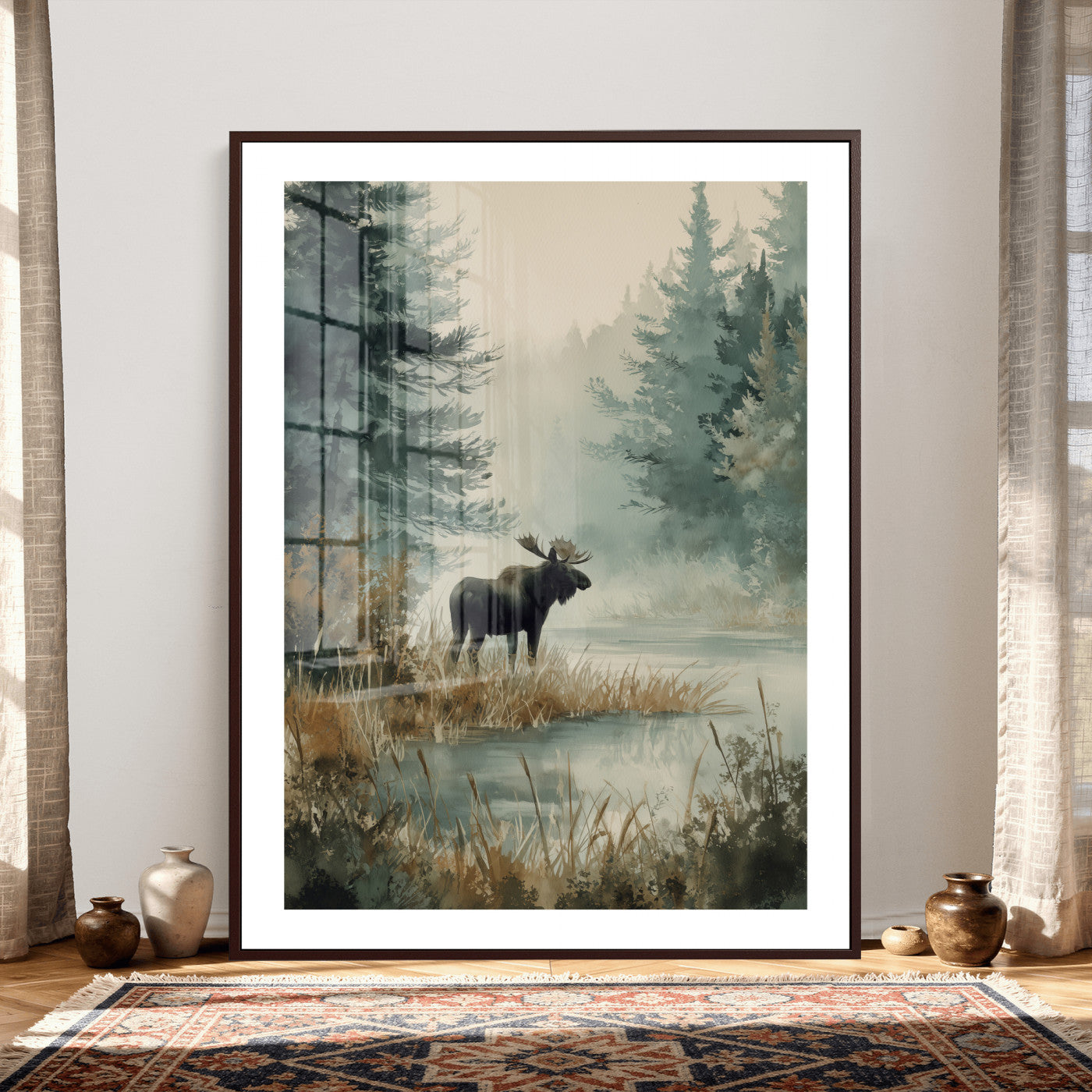 78345154-MGV-CV-24X36 - Watercolor Abstract Moose Forest Wall Art Canvas Print – Wildlife Nature Artwork Print for Living Room, Cabin, and Office Decor