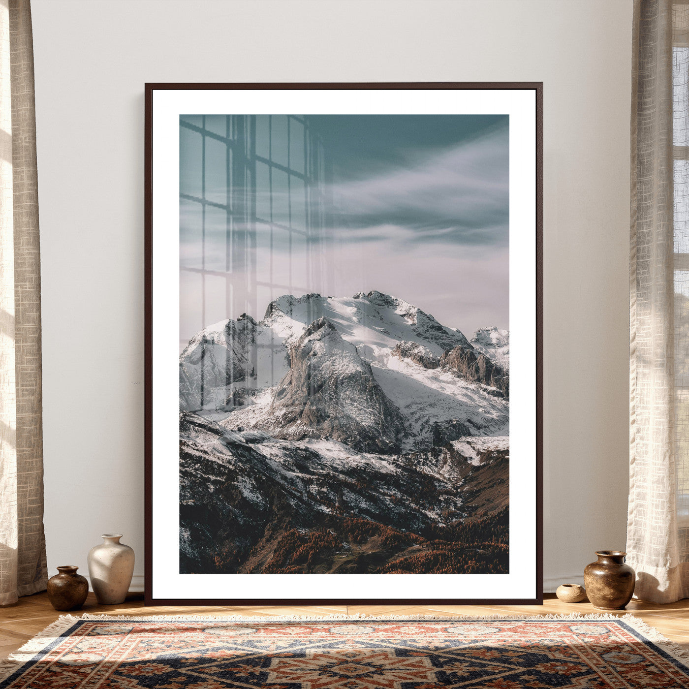 73655572-MGV-CV-24X36 - Alpine Mountain Landscape Wall Art Canvas Print, Snowy Peak Nature Wall Decor, Minimal Mountain Photography Canvas, Large Vertical Mountain Wall Art