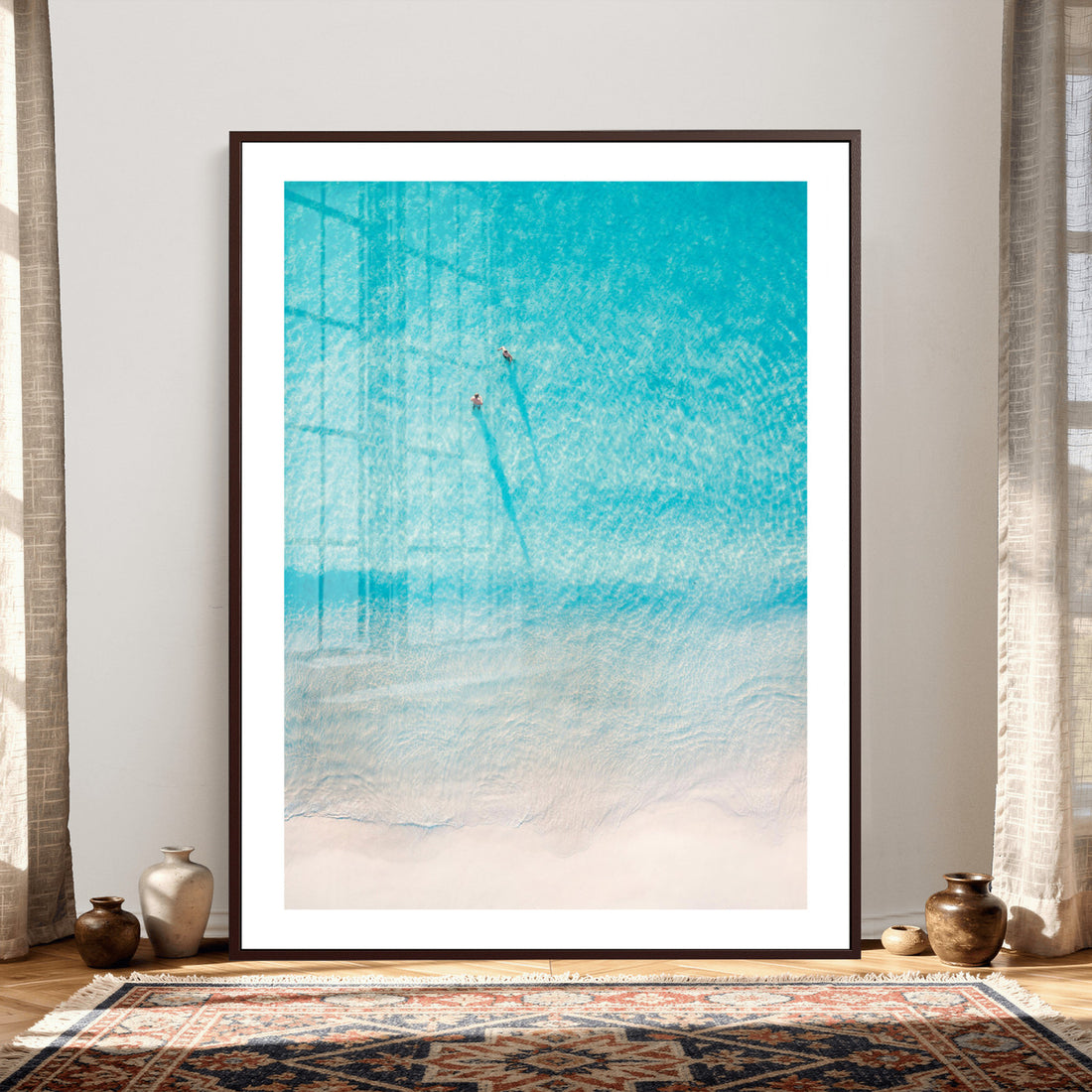 Aerial Turquoise Beach Wall Art Canvas Print | Minimal Coastal Ocean Photography