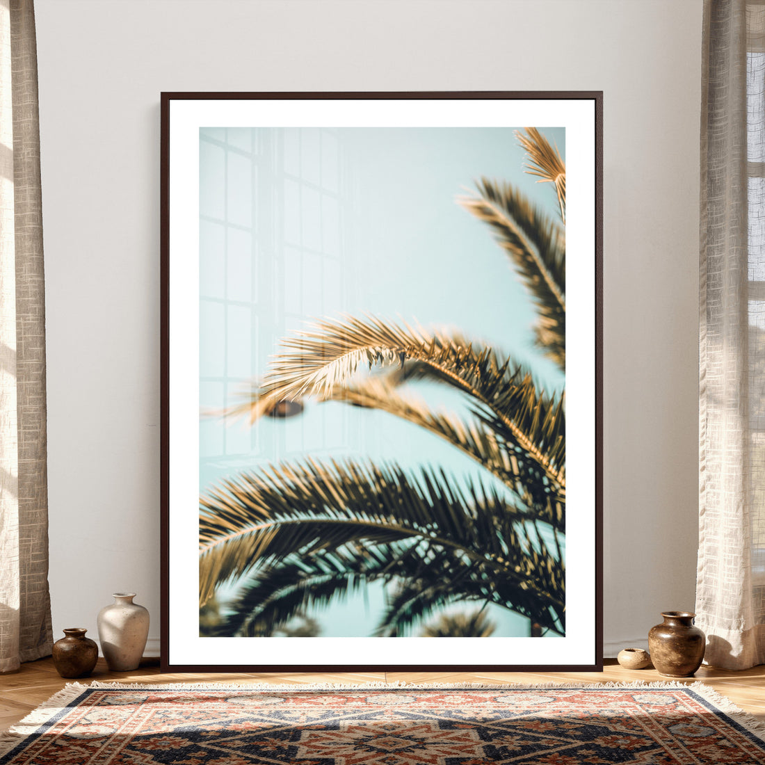 Palm Leaves Wall Art Canvas Print, Minimal Tropical Palm Fronds