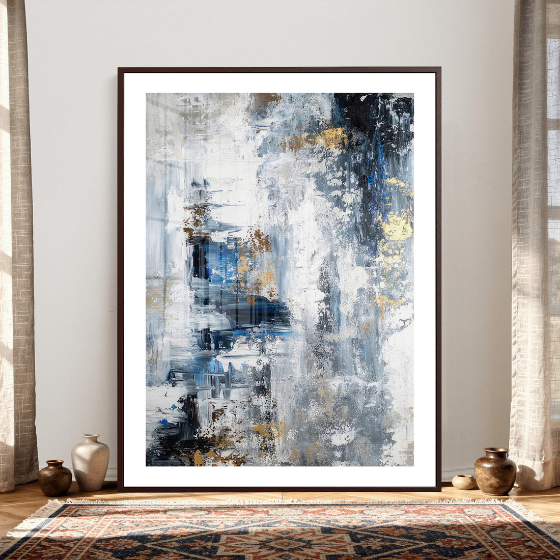 Blue Abstract Wall Art Canvas Print, Gold Black Modern Architecture Art