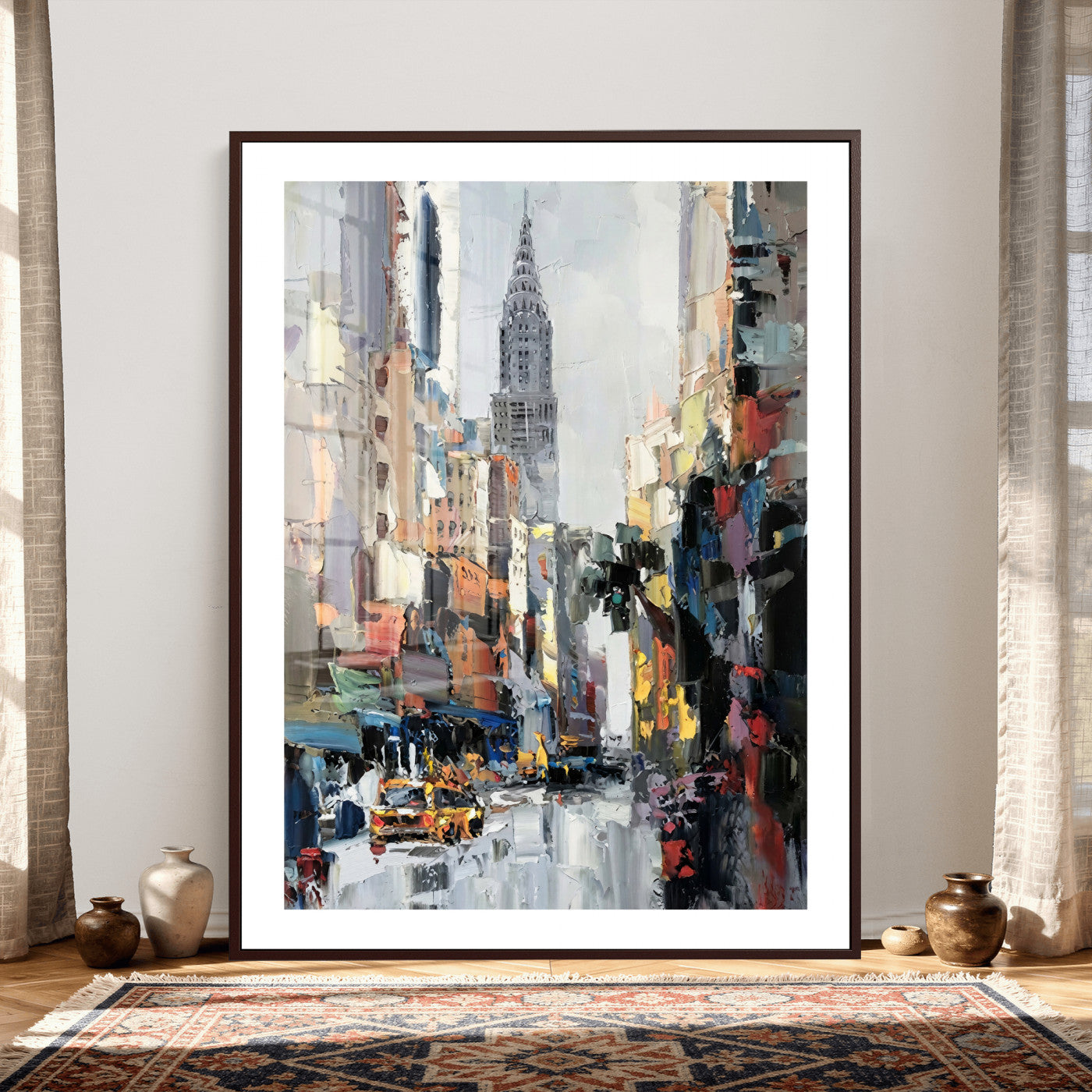 22144128-MGV-CV-24X36 - Chrysler Building New York Wall Art Canvas Print, Abstract NYC Street Painting Canvas Print, Modern Manhattan City Artwork for Living Room Decor