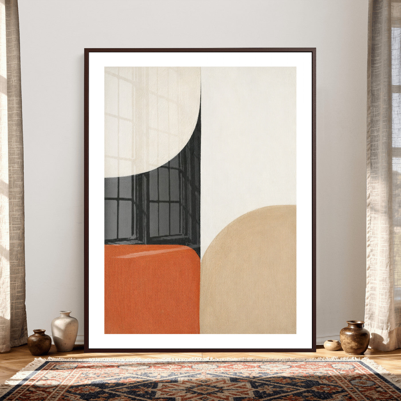 38800649-MGV-CV-24X36 - Geometric Abstract Wall Art Canvas Print, Orange Blue Abstract Expressionist Painting Print, Modern Geometric Abstract Canvas Art