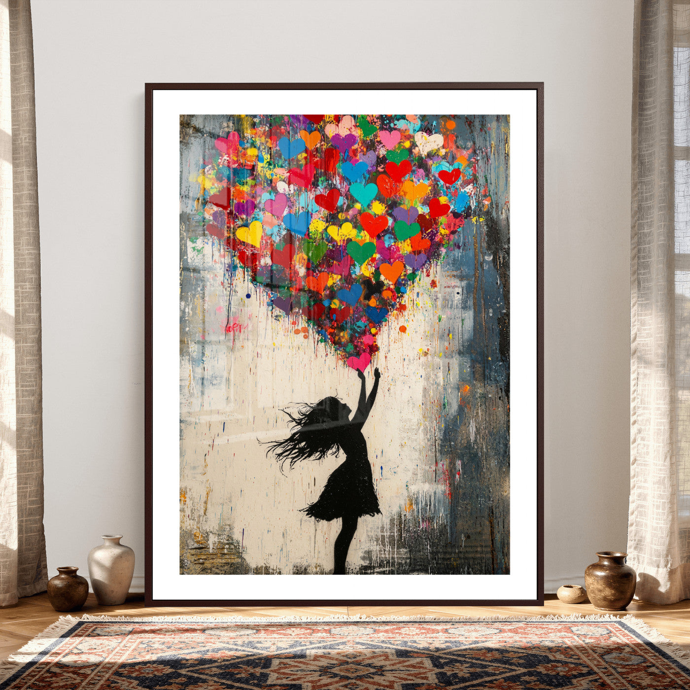 36253538-MGV-CV-24X36 - Banksy Street Art Canvas Wall Art, Girl Heart Balloons Banksy Style Print, Colorful Graffiti Love Decor, Urban Pop Art, Kids Room Inspirational Wall Art