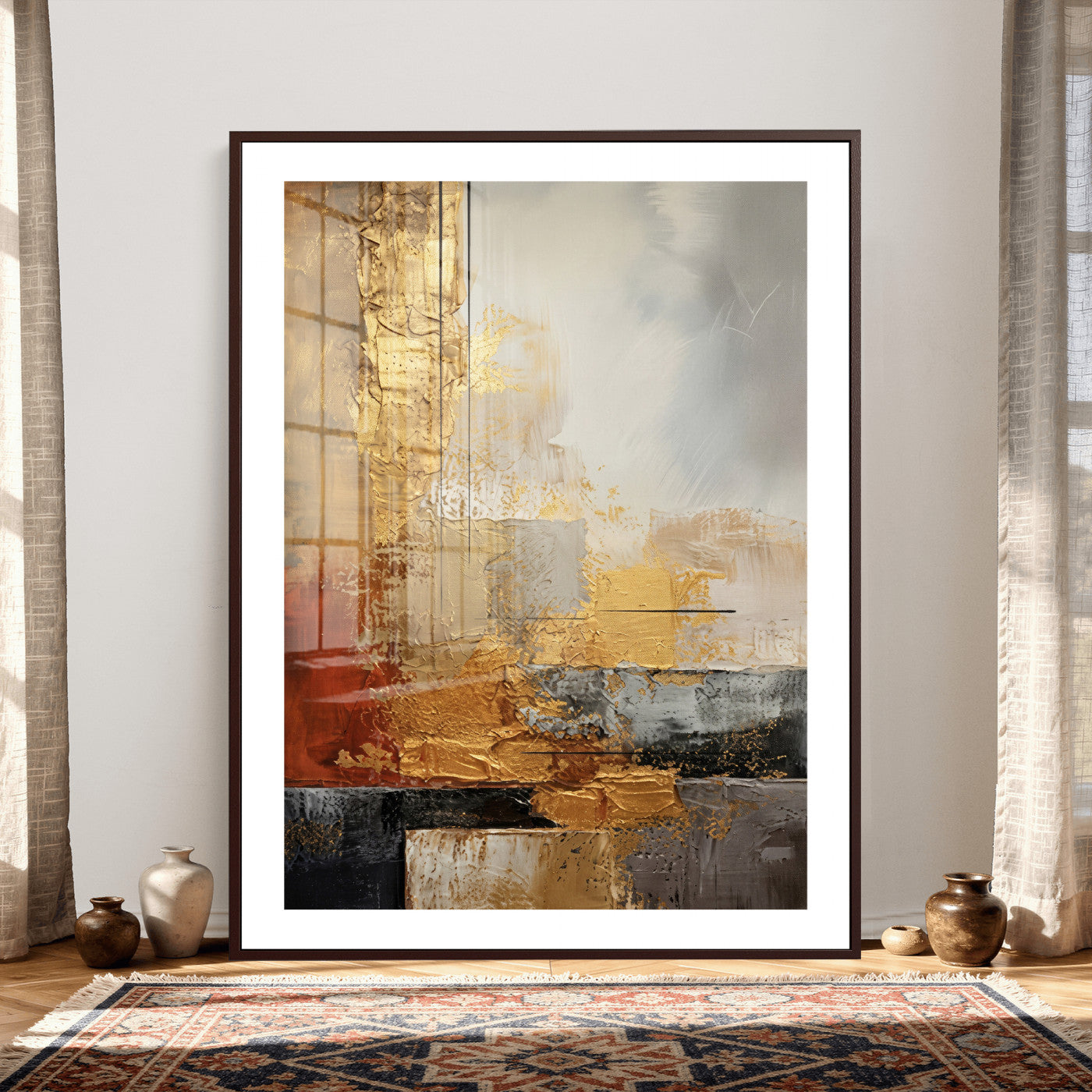 98453723G-MGV-CV-24X36 - Gold Abstract Canvas Wall Art, Luxury Textured Style Gold Leaf Painting Print, Modern Glam Decor, Gold Grey Rust Abstract Art, Living Room Statement Art