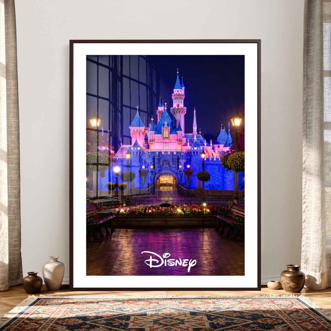 79435D-MGV-CV-24X36 - Disney Castle Wall Art – Framed Magic Kingdom Canvas Artwork, Fairytale Design, Kids Room Fantasy Decor for Home, Office