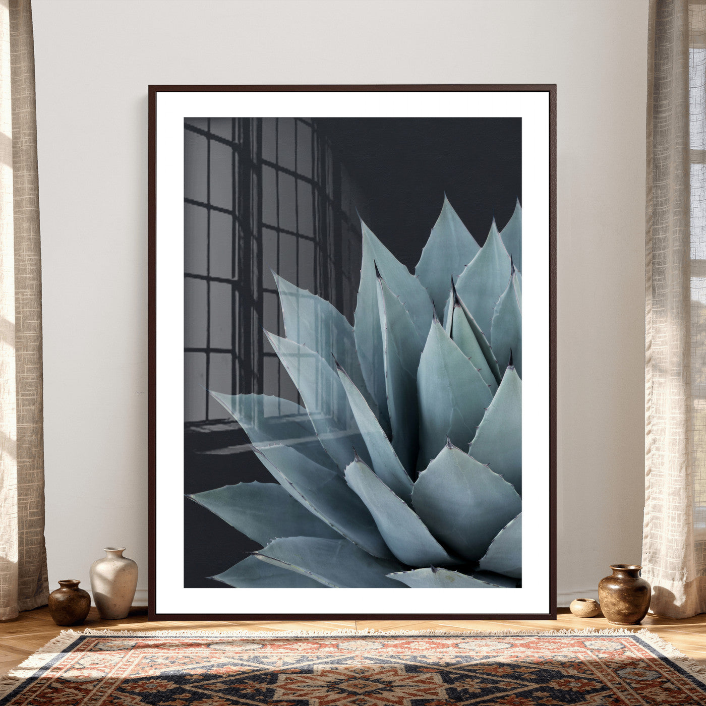 59803798-MGV-CV-24X36 - Agave Wall Art Canvas Print, Blue Green Succulent Botanical Framed Artwork, Minimalist Desert Plant Decor for Living Room Bedroom Office Bathroom