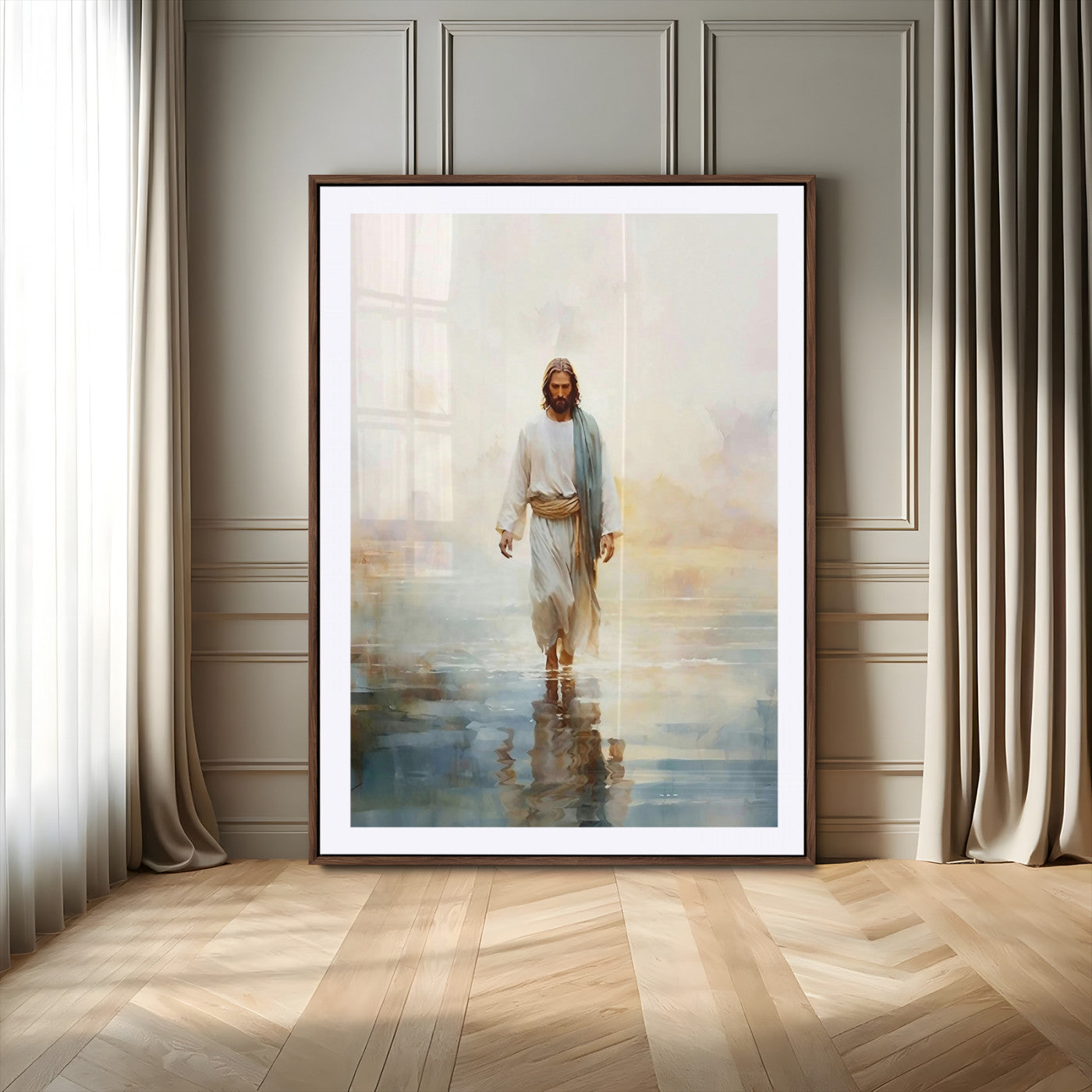 MGC-FP-24x36 - Jesus Walking on Water Wall Art Canvas Print, Christian Wall Art Print, God Jesus Print