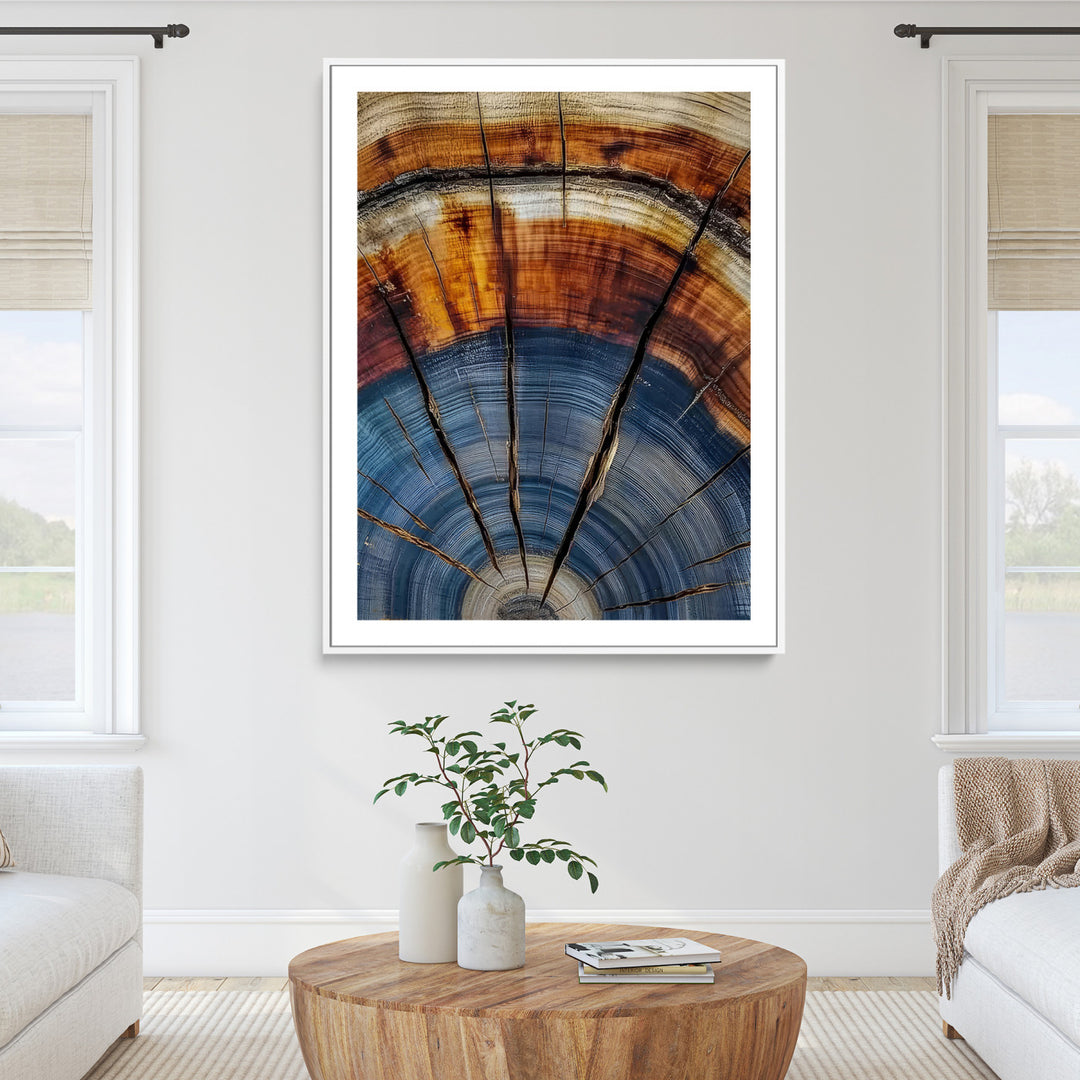 Tree Rings Wall Art Canvas Print, Framed Wood Texture Art Picture Print, Blue Grain Perfect Rustic Modern Decor Artwork
