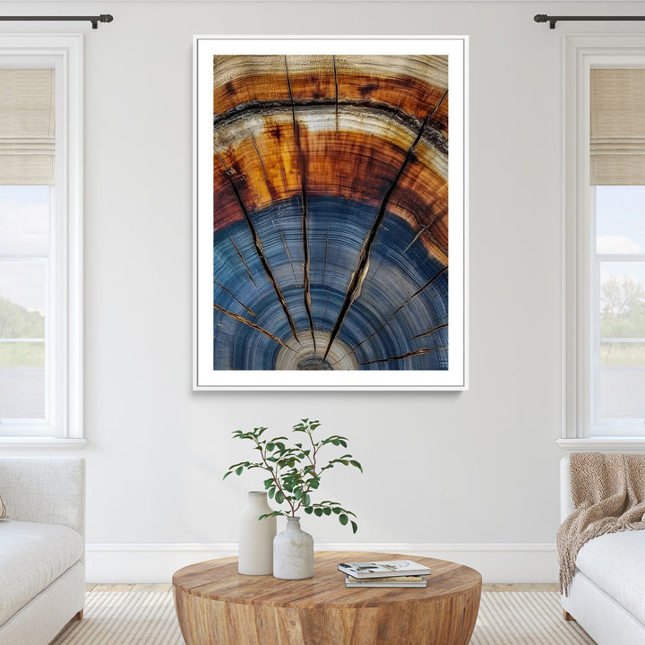 Tree Rings Wall Art Canvas Print, Framed Wood Texture Art Picture Print, Blue Grain Perfect Rustic Modern Decor Artwork