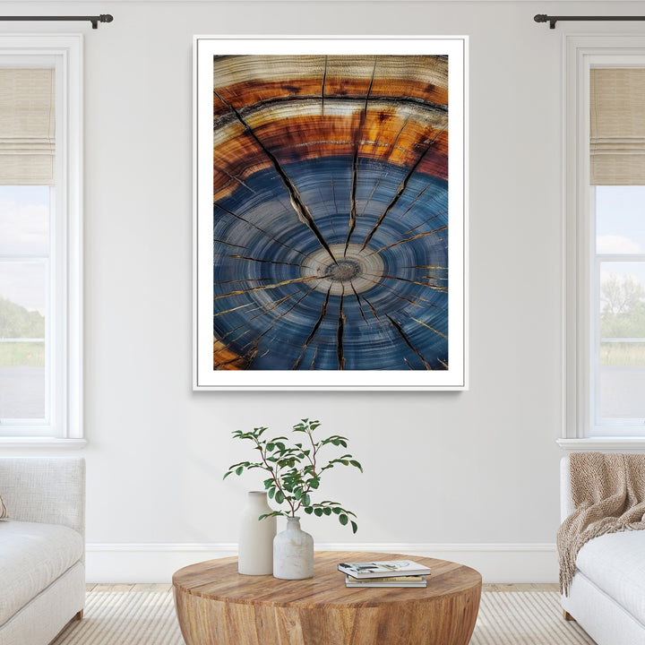 Tree Rings Wall Art Canvas Print, Framed Wood Texture Art Picture Print, Blue Grain Perfect Rustic Modern Decor Artwork, Wood Texture Wall Art Canvas
