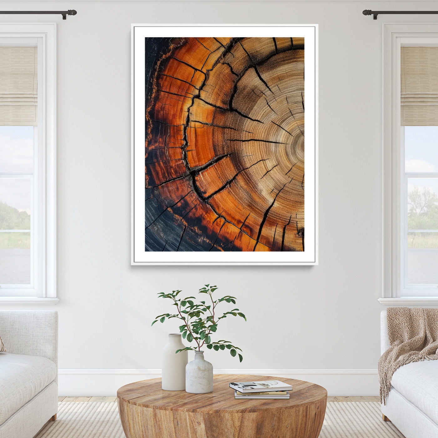 Tree Rings Wall Art Canvas Print, Framed Wood Detail Art Picture Print, Rustic Texture Perfect Rustic Warm Decor Artwork