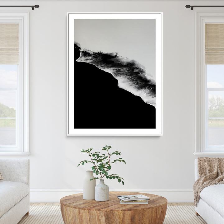 Ocean Wave Wall Art Canvas Print, Abstract Wave Print, Framed Monochrome Sea Art Print, Large Ink Wave Form Printing Perfect for Modern