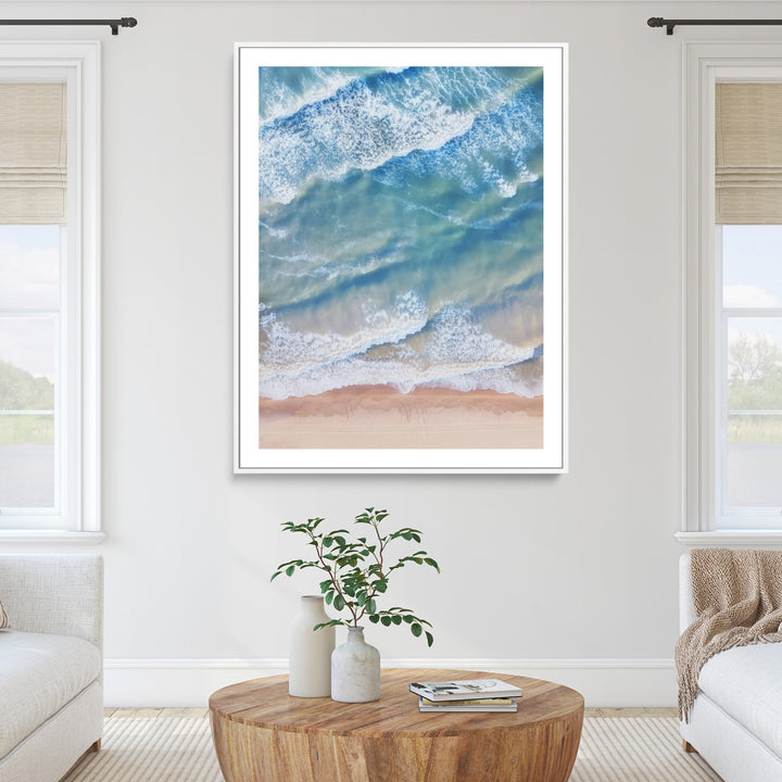 Aerial Ocean Wall Art Canvas Print, Soft Blue Waves Print, Framed Soft Blue Waves Canvas