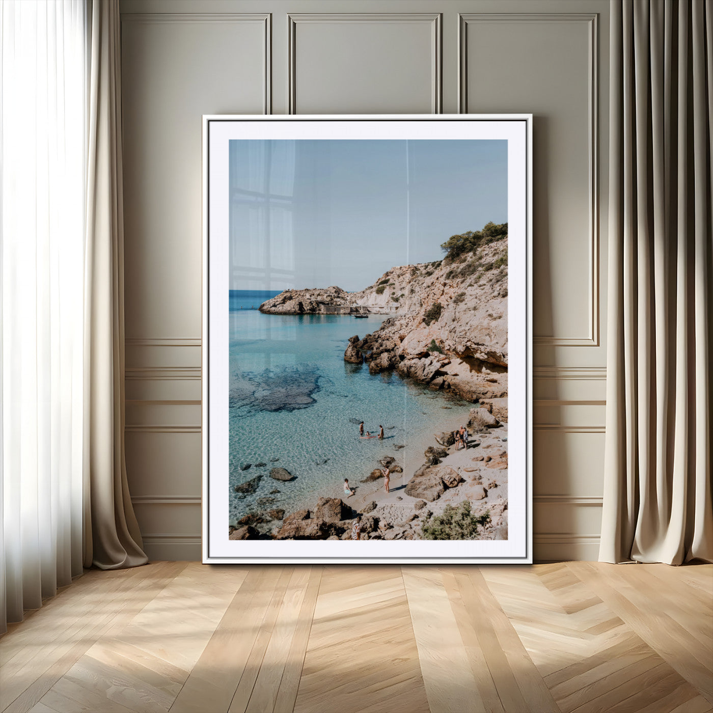 MGC-FP-24x36 - Turquoise Cove Wall Art Canvas Print, Framed Ibiza Beach Art Picture Print, Mediterranean Shore Perfect Boho Coastal Decor Artwork