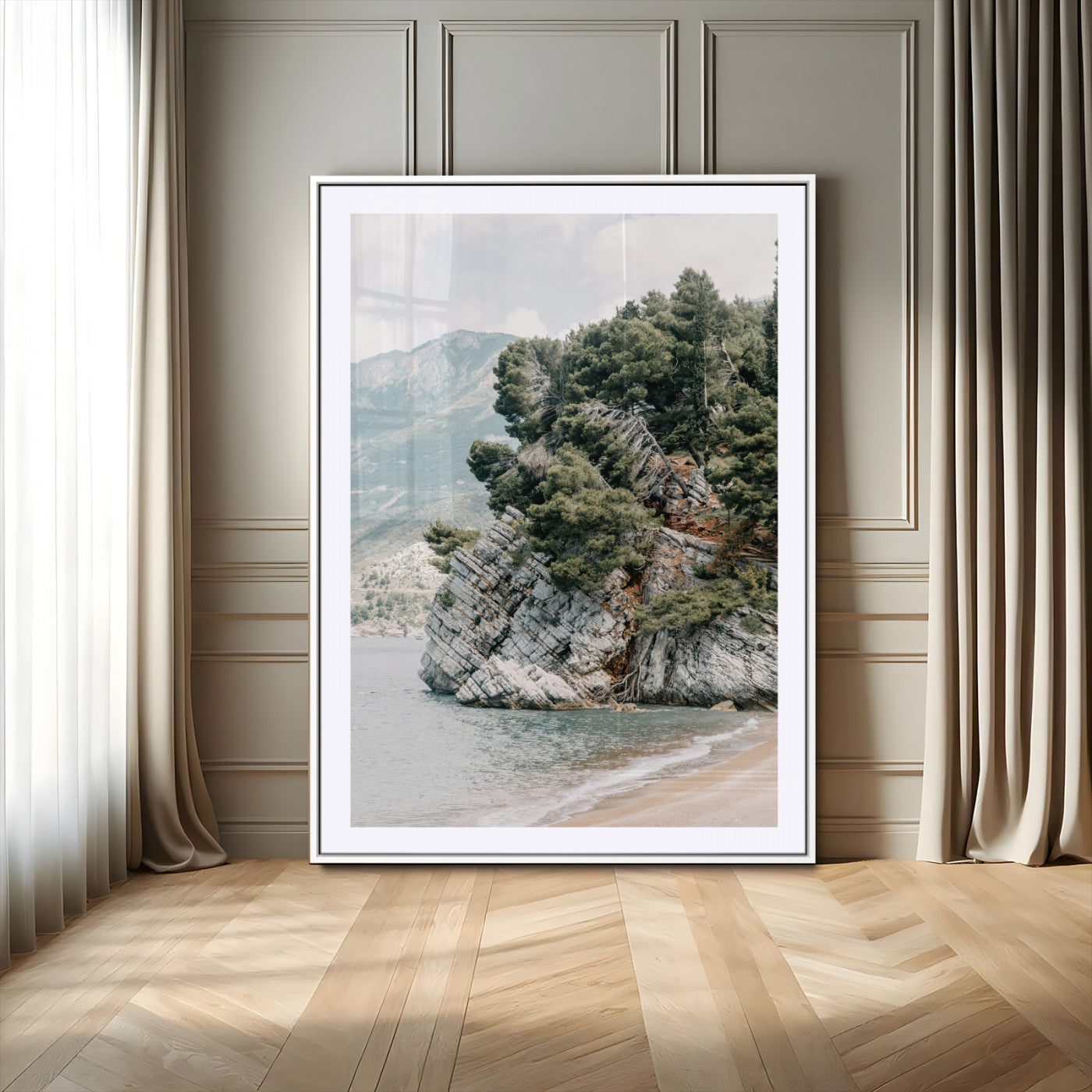 MGC-FP-24x36 - Beach Trees Wall Art Canvas Print, Framed Earthy Beachside Art Picture Print, Beachside Nature Perfect Rustic Coastal Decor Artwork