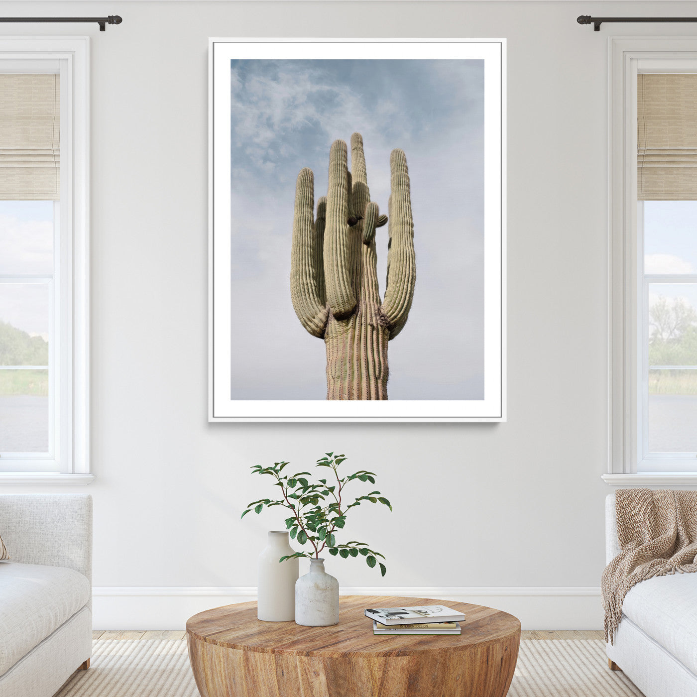 Saguaro Cactus Wall Art Canvas Print, Framed Earthy Desert Art Picture Print, Warm Botanical Perfect Southwestern Boho Decor, Framed
