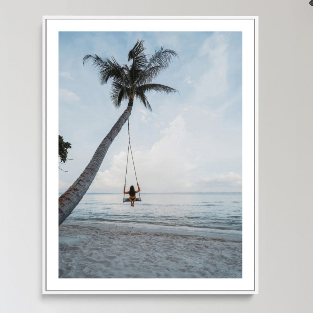 Tropical Swing Wall Art Canvas Print | Palm Trees and Ocean View