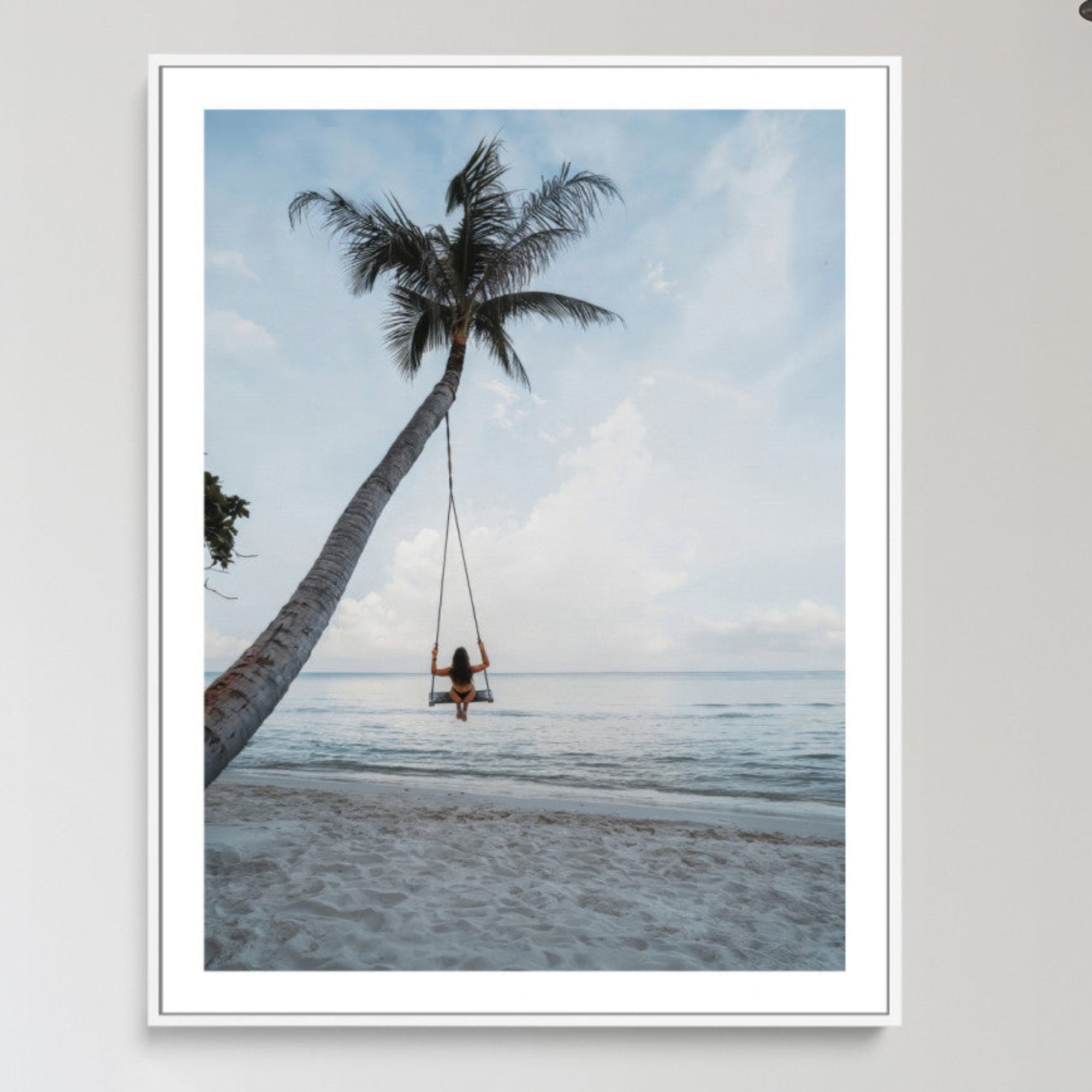 86062249-MGC-FP-36x24_White-Tropical Swing Wall Art Canvas Print – Palm Trees Ocean View Relaxing Beach Minimalist Coastal Decor Artwork