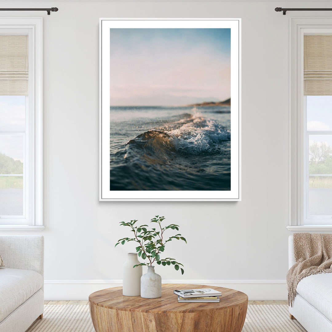 Ocean Waves Wall Art Canvas Print, Framed Coastal Serenity Wall Art Print, Golden Hour Perfect Modern Coastal Decor Artwork