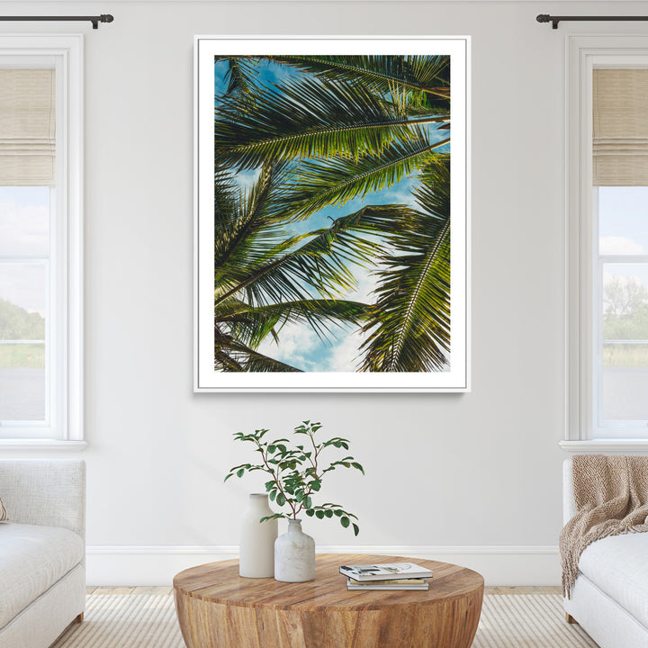 Palm Leaves Wall Art Canvas Print, Framed Tropical Vibes Art Picture Print, Green Foliage Perfect Tropical Boho Decor Artwork