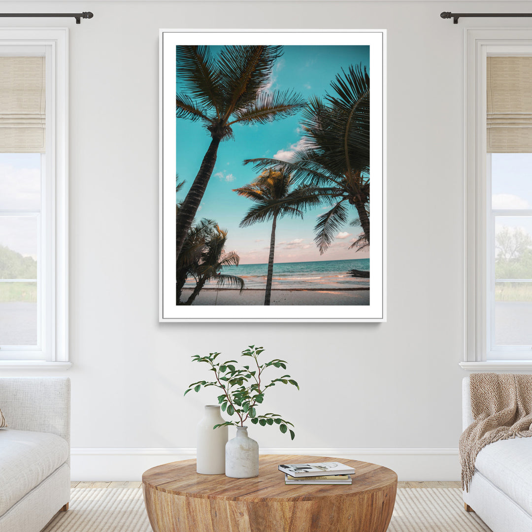 Palm Trees Wall Art Canvas Print, Framed Tropical Beach Art Picture Print, Ocean Breeze Perfect Tropical Coastal Decor Artwork