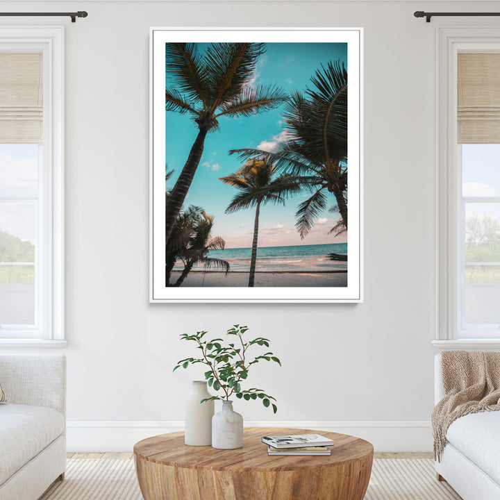 Palm Trees Wall Art Canvas Print, Framed Tropical Beach Art Picture Print, Ocean Breeze Perfect Tropical Coastal Decor Artwork