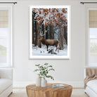 53001693-MGC-FP-24x36_White-Serene Landscape Wall Art Canvas Print, Framed Winter Wonderland Art Picture Print, Winter Deer Perfect Cabin Decor Artwork