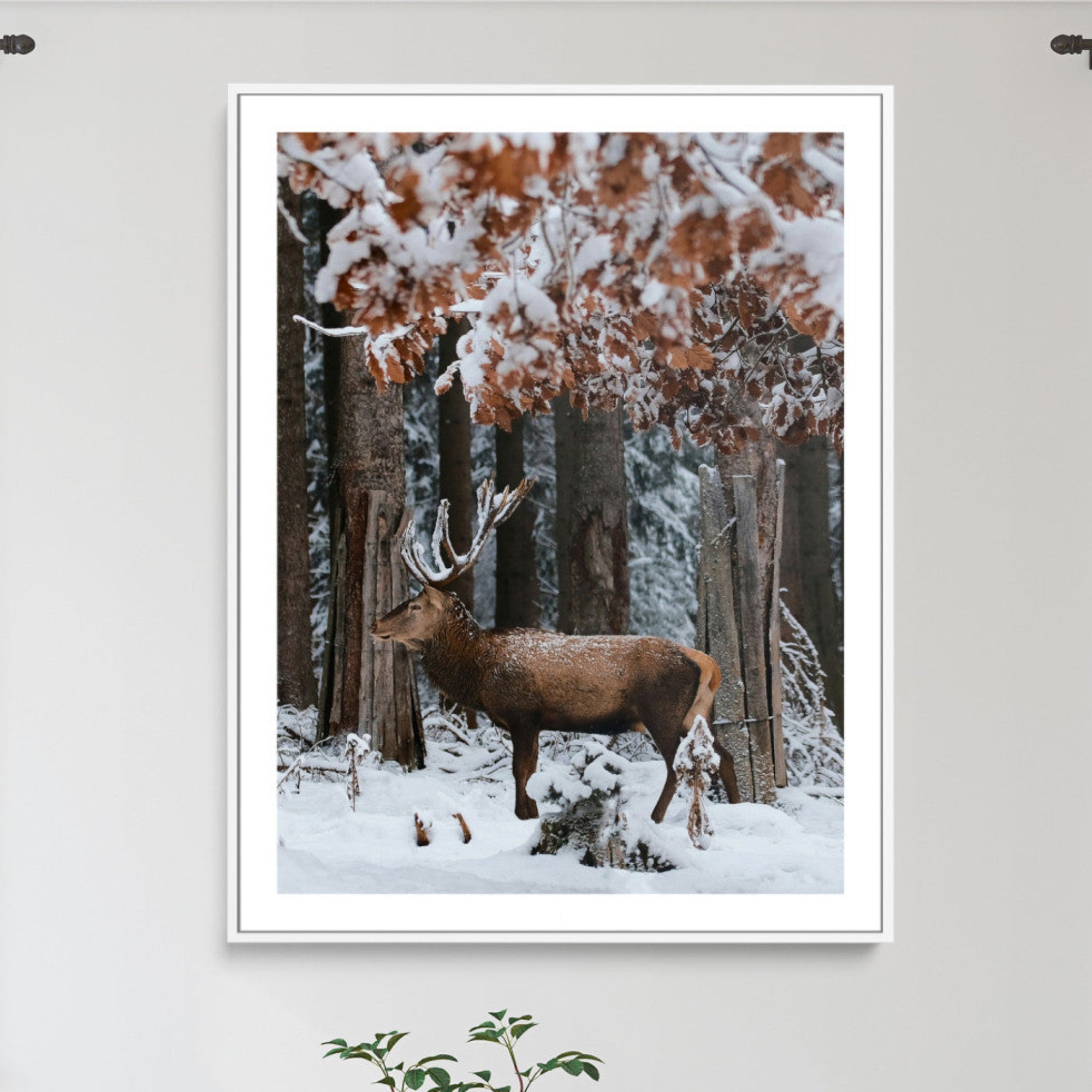 53001693-MGC-FP-24x36_White-Winter Deer Landscape Wall Art Canvas Print – Serene Snowy Forest Scene Peaceful Nature Artwork for Home Office