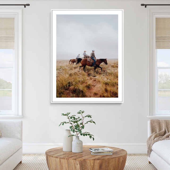 Golden Grassland Wall Art Canvas Print, Framed Western Frontier Mood Art Picture Print, Open Range Riders Perfect Rustic Western Decor