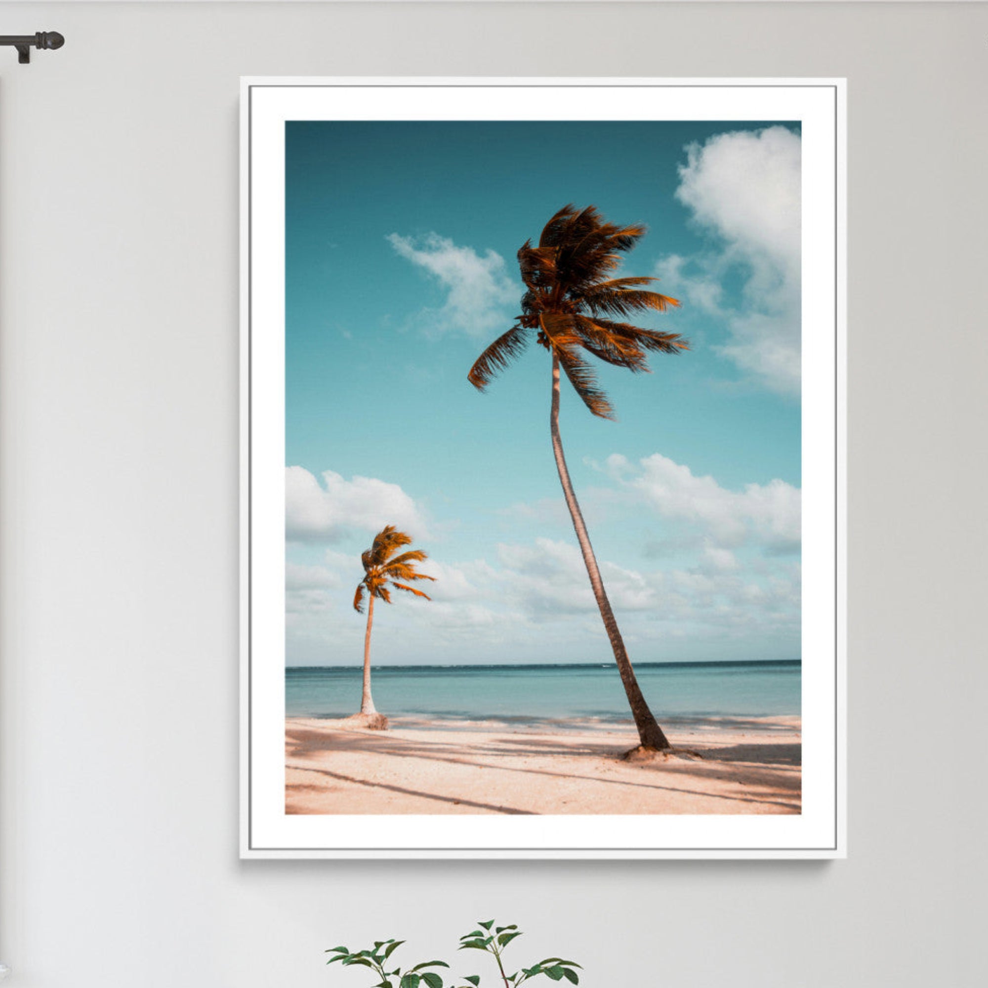 31614416-MGC-FP-24x36_White-Tropical Beach Wall Art Canvas Print – Framed Coastal Palm Trees Serene Ocean View Nature Artwork for Home Office