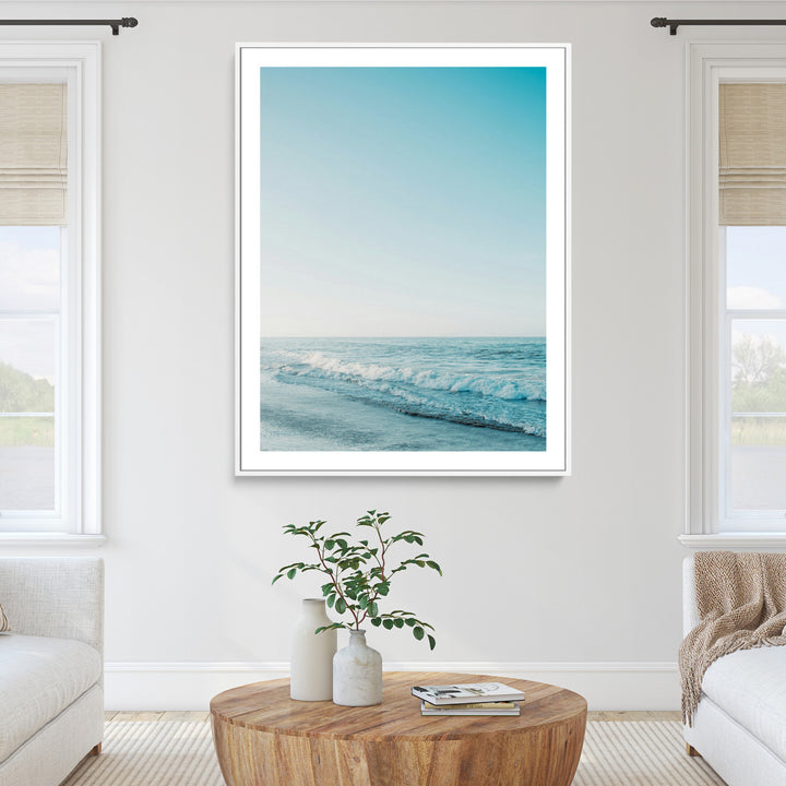 Minimalist Ocean Wall Art Canvas Print, Framed Calm Seascape Art Picture Print, Soft Blue Tones Perfect Coastal Minimalist Decor Artwork