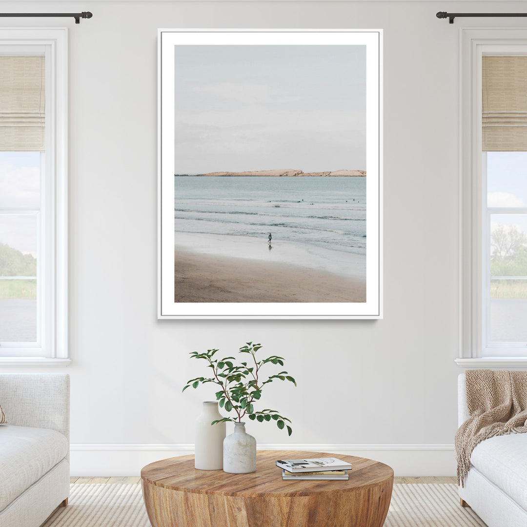 Minimalist Beach Art Canvas Print, Soft Blue Tones Print, Framed Tranquil Ocean Art Print, Large Calm Horizon Printing Coastal,