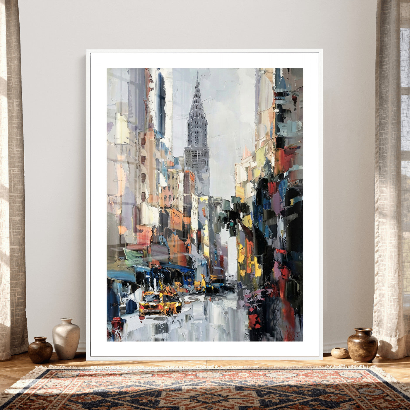 22144128-MGV-CV-24X36 - Chrysler Building New York Wall Art Canvas Print, Abstract NYC Street Painting Canvas Print, Modern Manhattan City Artwork for Living Room Decor