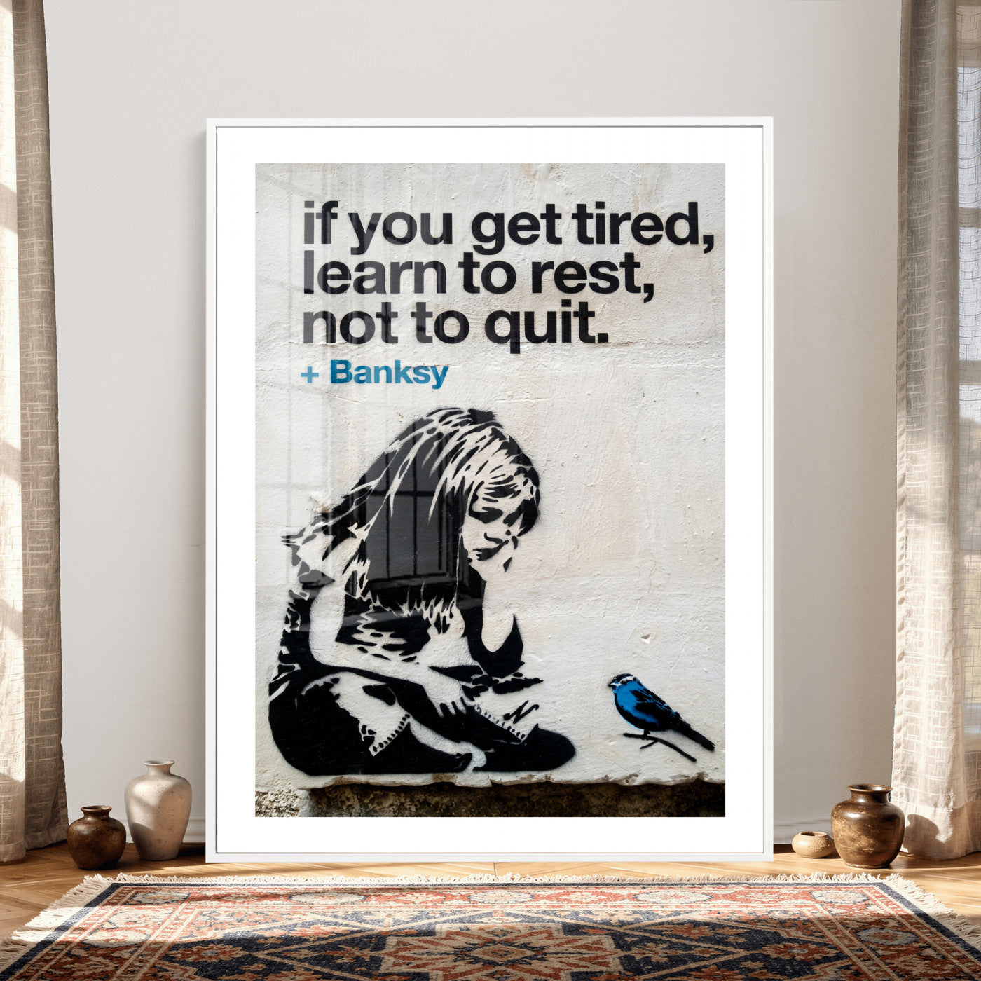 4812625445543-MGV-CV-24X36 - Banksy Girl and Blue Bird Canvas Art Print:  Banksy if you get tired Canvas Print or Poster