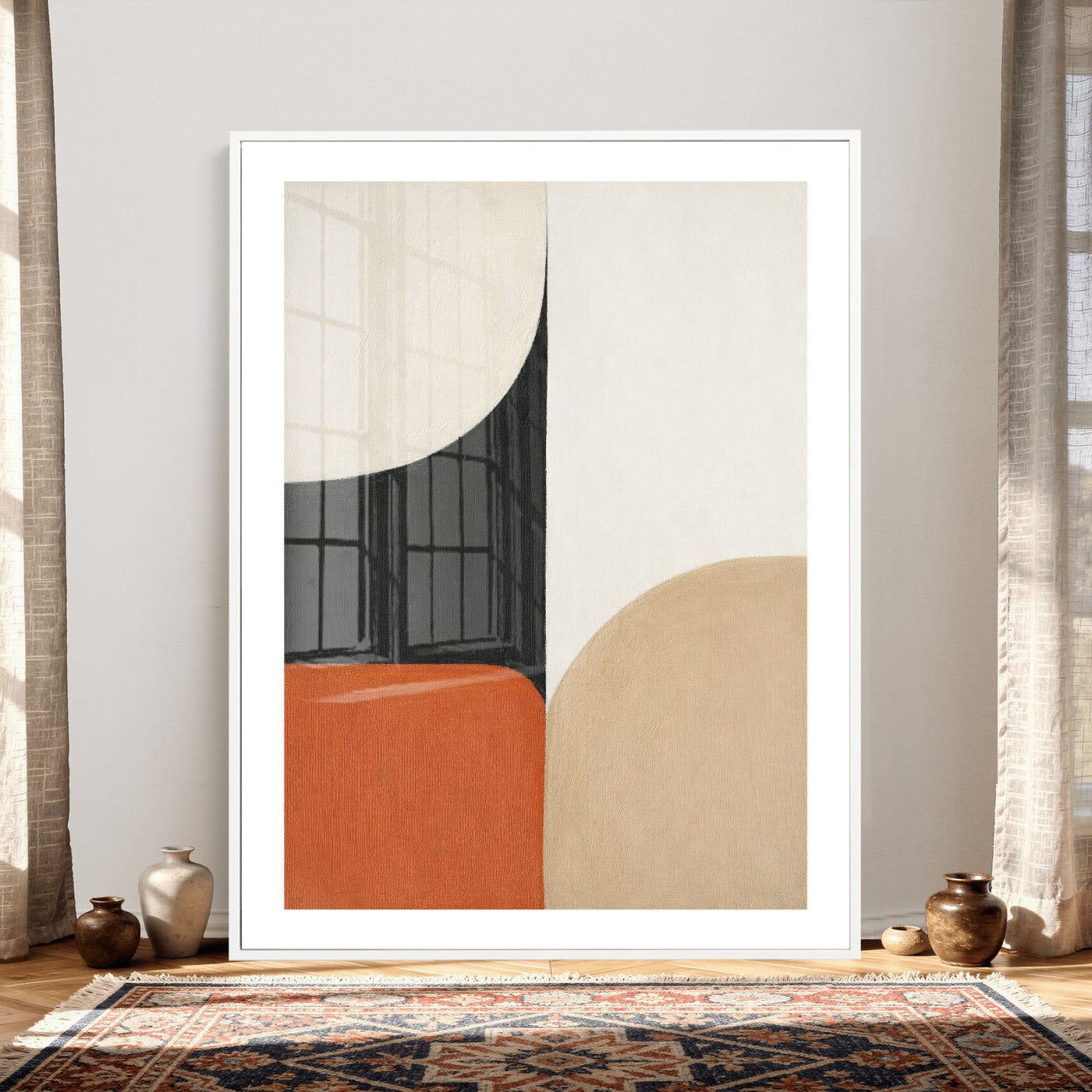 38800649-MGV-CV-24X36 - Geometric Abstract Wall Art Canvas Print, Orange Blue Abstract Expressionist Painting Print, Modern Geometric Abstract Canvas Art