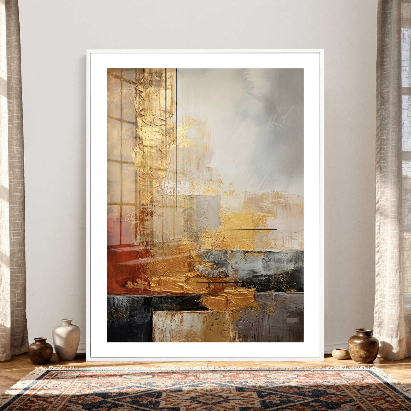 98453723G-MGV-CV-24X36 - Gold Abstract Canvas Wall Art, Luxury Textured Style Gold Leaf Painting Print, Modern Glam Decor, Gold Grey Rust Abstract Art, Living Room Statement Art