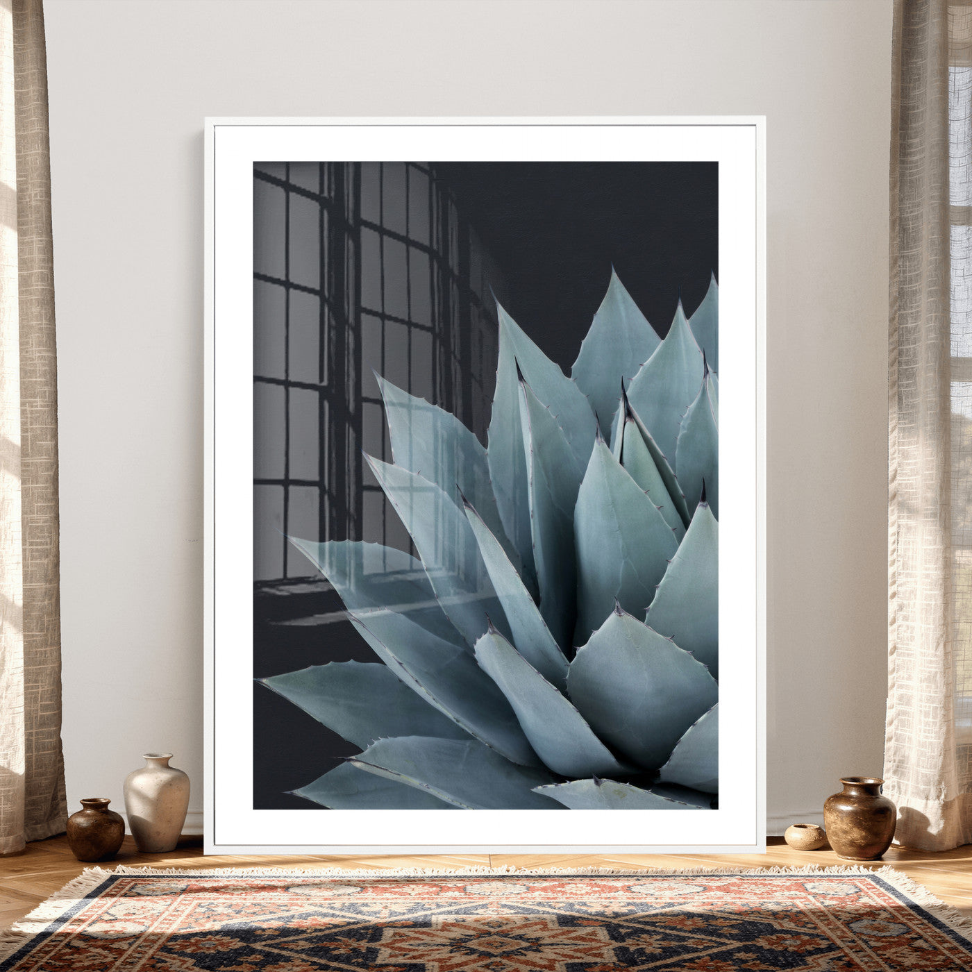 59803798-MGV-CV-24X36 - Agave Wall Art Canvas Print, Blue Green Succulent Botanical Framed Artwork, Minimalist Desert Plant Decor for Living Room Bedroom Office Bathroom