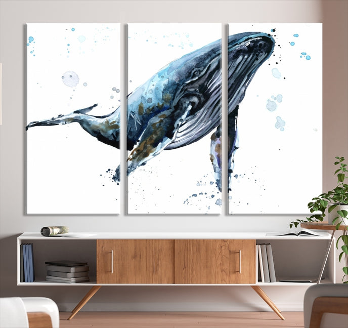 Art mural de baleine aquarelle Impression sur toile