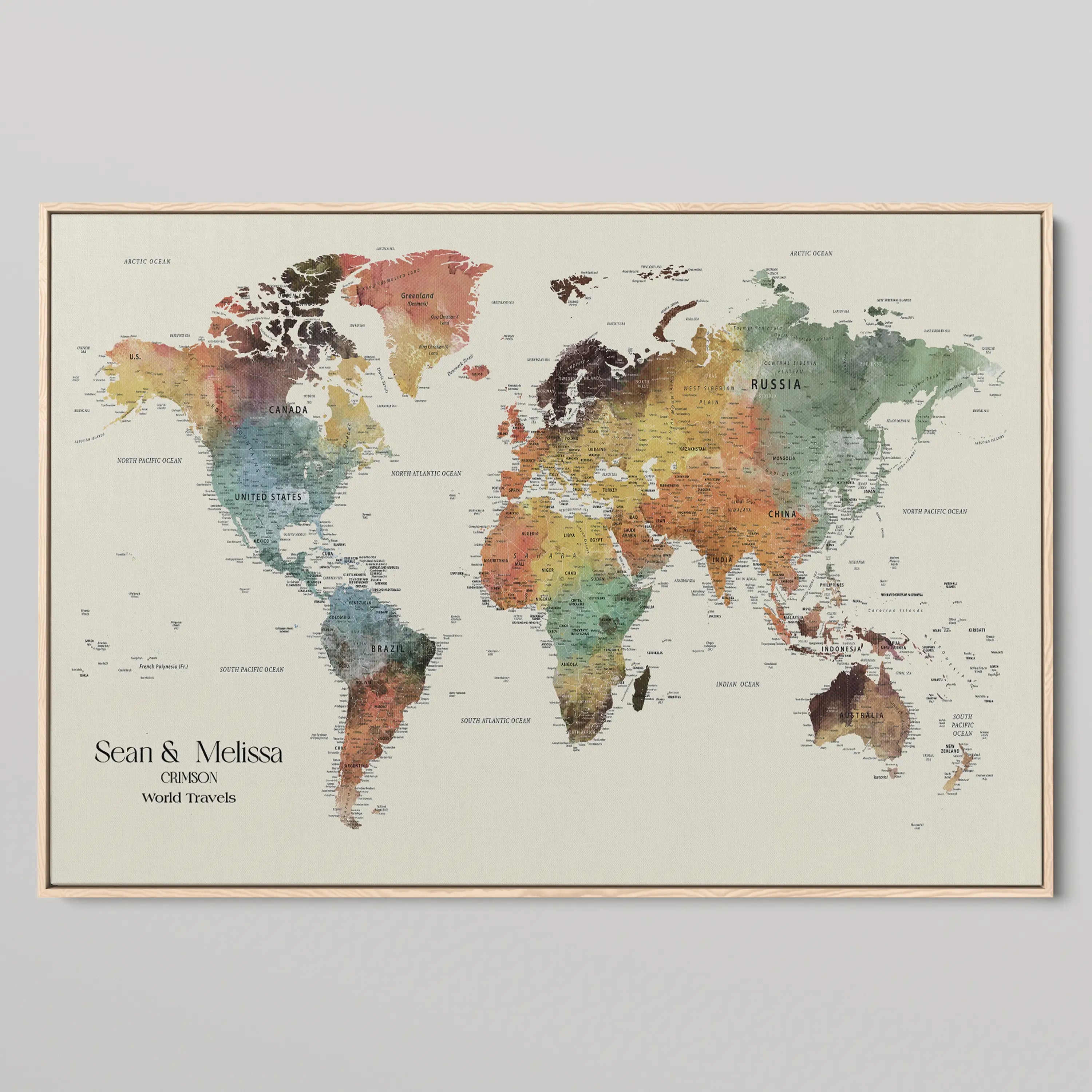 45566494-MGV-CV-36X24-Push Pin Framed World Map Personalized Canvas for Travel Adventures Custom Anniversary Gift Memory Tracker for Home or Office