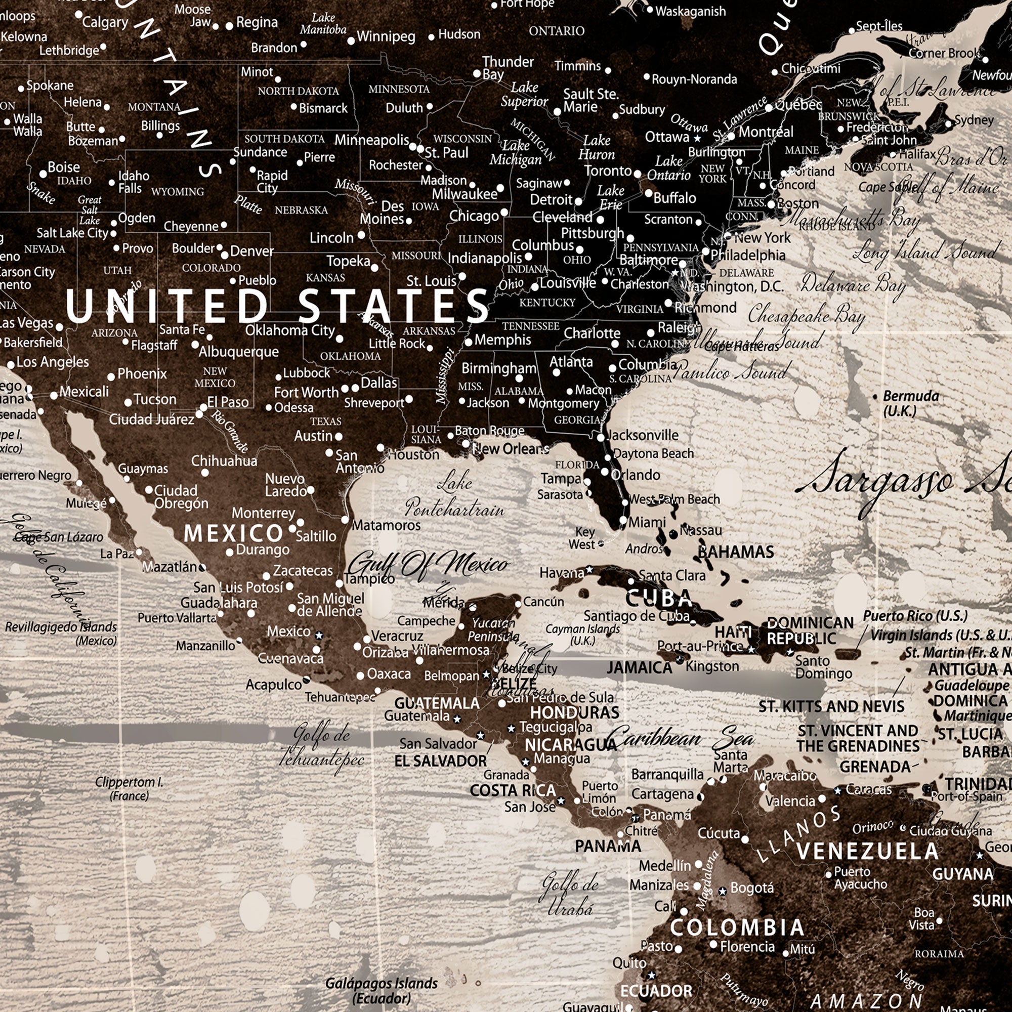 12350515-MGV-CV-36X24-Personalized World Map Wall Art Canvas Print – Customizable Push Pin Framed Travel Map Artwork for Home Office