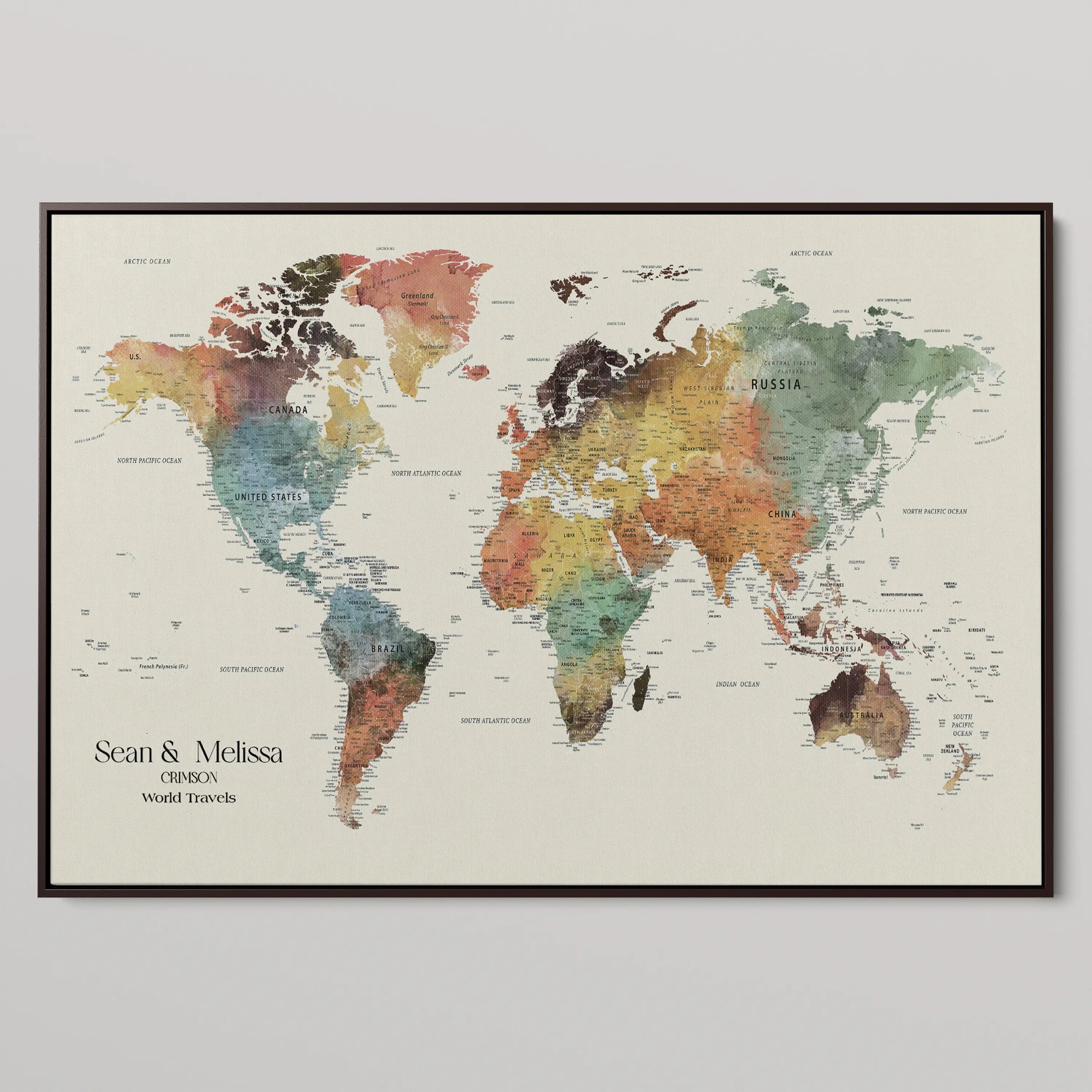 45566494-MGV-CV-36X24-Push Pin Framed World Map Personalized Canvas for Travel Adventures Custom Anniversary Gift Memory Tracker for Home or Office