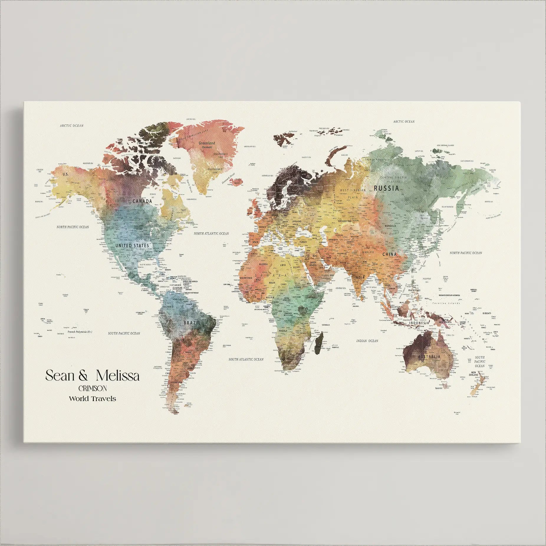 45566494-MGV-CV-36X24-Push Pin Framed World Map Personalized Canvas for Travel Adventures Custom Anniversary Gift Memory Tracker for Home or Office